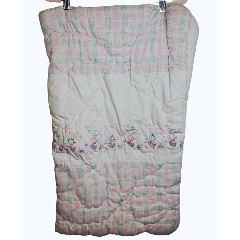 Vintage Baby Sleeping Bag Infant Goose Embroidered "I Love Mommy N Daddy Pastel